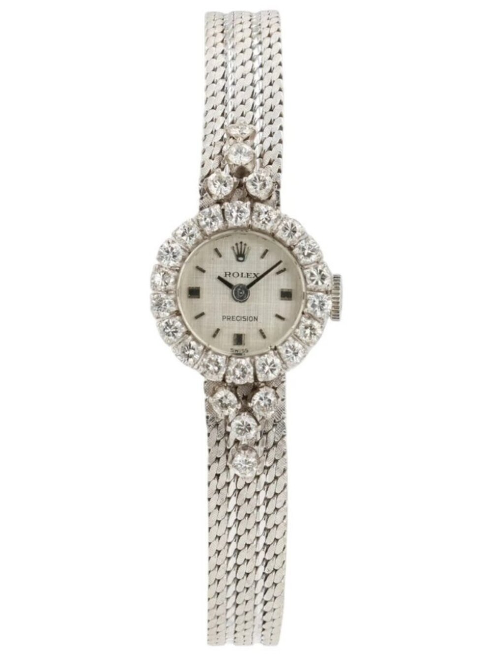 Rolex Cocktail Watch Silver Dial 18k White Gold 15mm Manual Wind Womens 2166